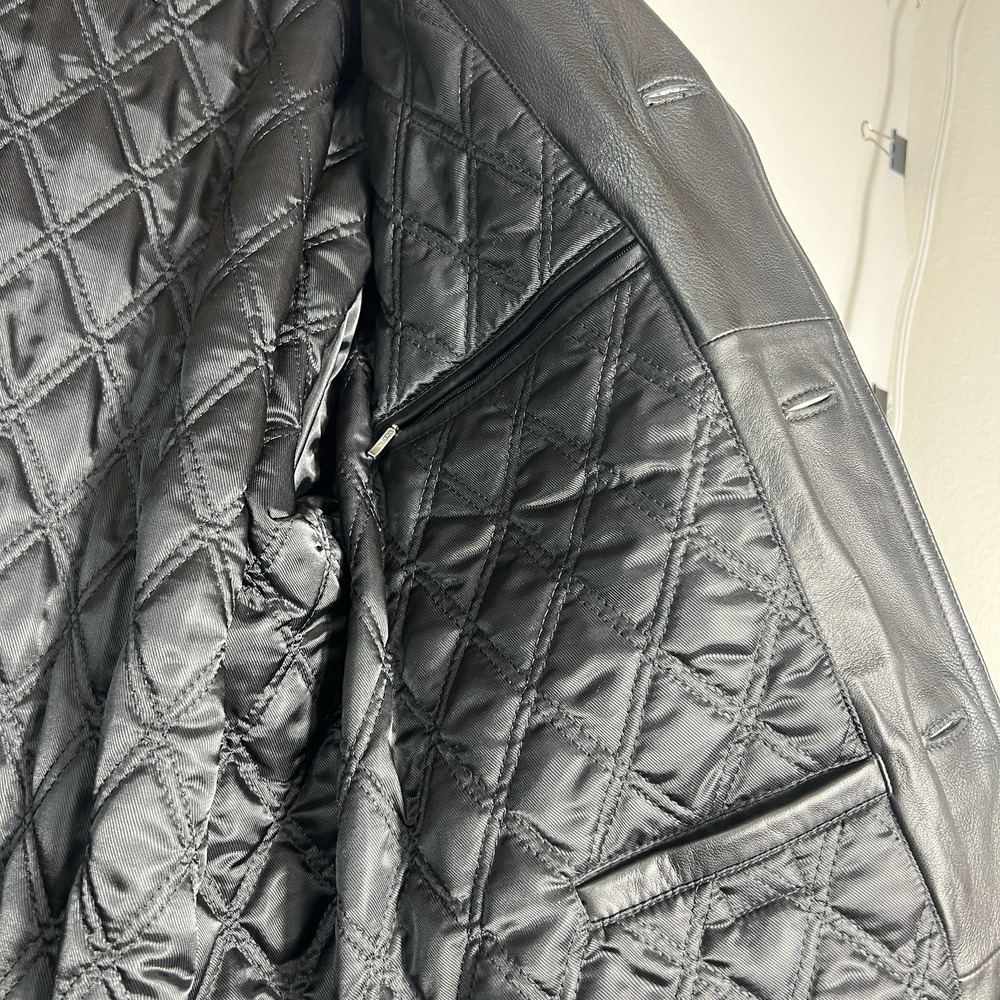 Black Lambskin Leather Car Coat Jacket Mens Large Roundtree & Yorke Classic - Picture 11 of 14